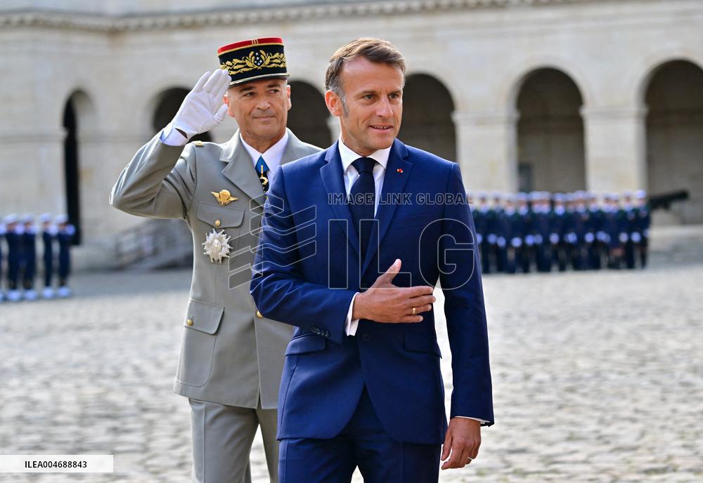 Farewell ceremony for Army General Thierry Burkhard at the Hôtel national des Invalides - Paris