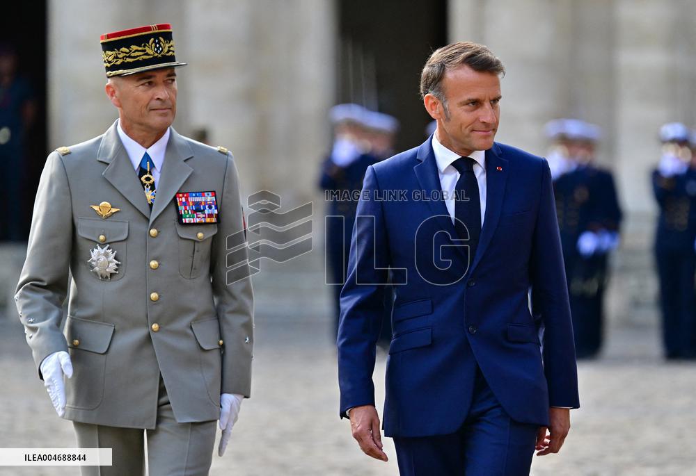 Farewell ceremony for Army General Thierry Burkhard at the Hôtel national des Invalides - Paris