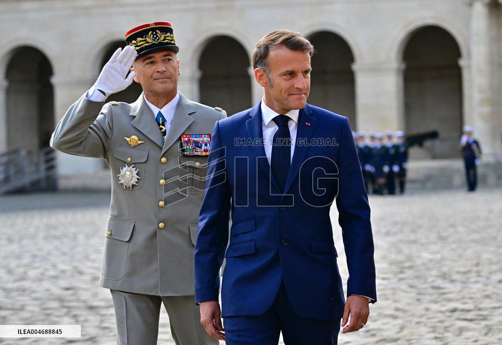 Farewell ceremony for Army General Thierry Burkhard at the Hôtel national des Invalides - Paris