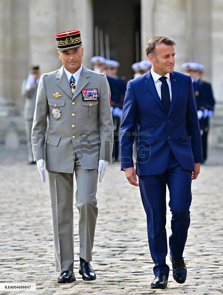 Farewell ceremony for Army General Thierry Burkhard at the Hôtel national des Invalides - Paris