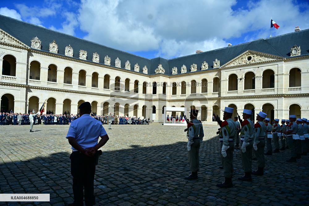 Farewell ceremony for Army General Thierry Burkhard at the Hôtel national des Invalides - Paris