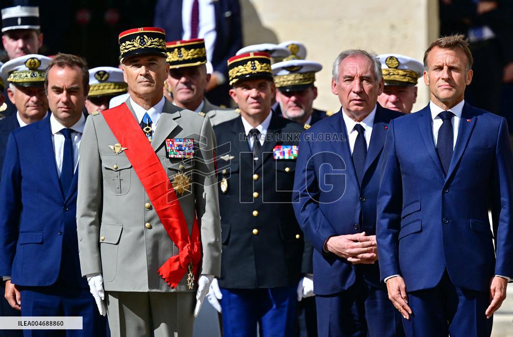Farewell ceremony for Army General Thierry Burkhard at the Hôtel national des Invalides - Paris