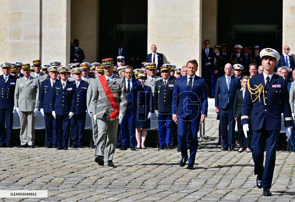 Farewell ceremony for Army General Thierry Burkhard at the Hôtel national des Invalides - Paris