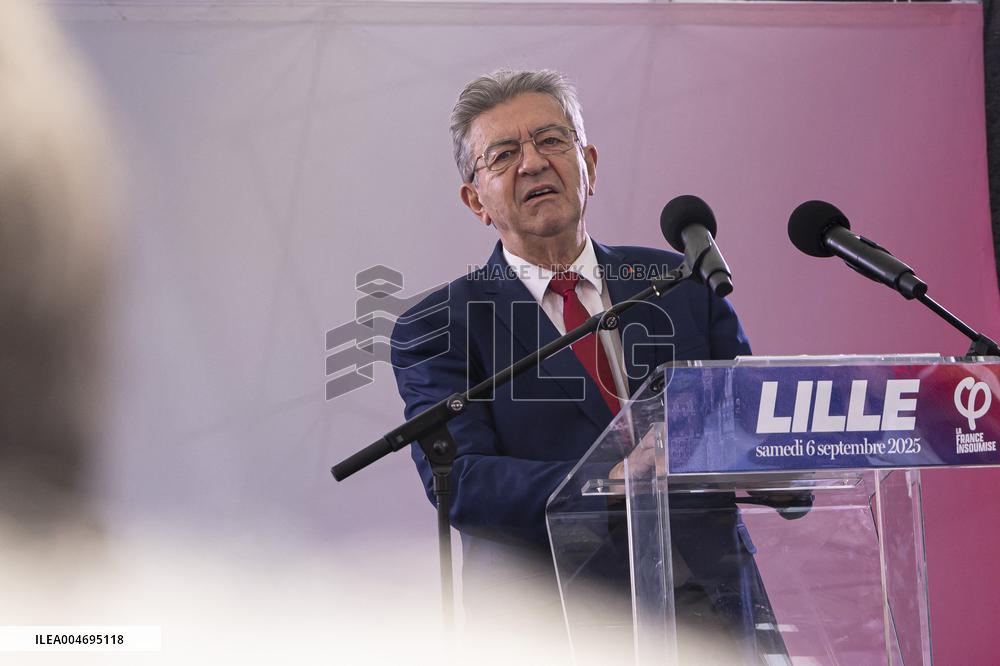 Jean-Luc Melenchon Speaks At Annual Flea Market - Lille