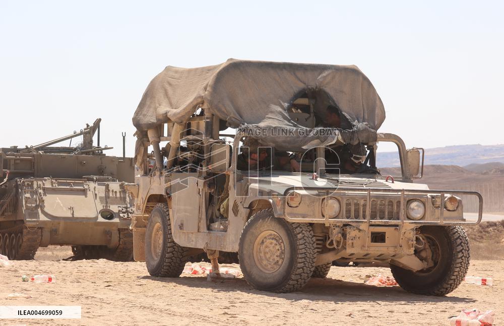 Israeli Military Vehicles at Israeli Border with Gaza