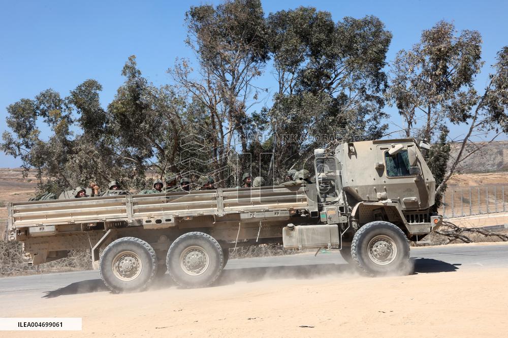 Israeli Military Vehicles at Israeli Border with Gaza