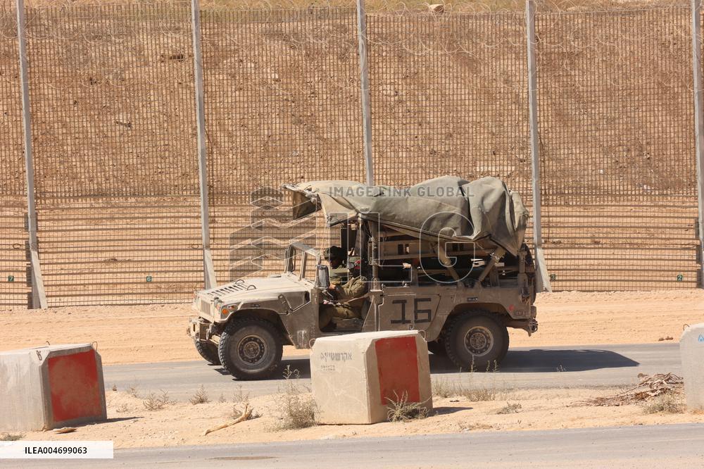 Israeli Military Vehicles at Israeli Border with Gaza