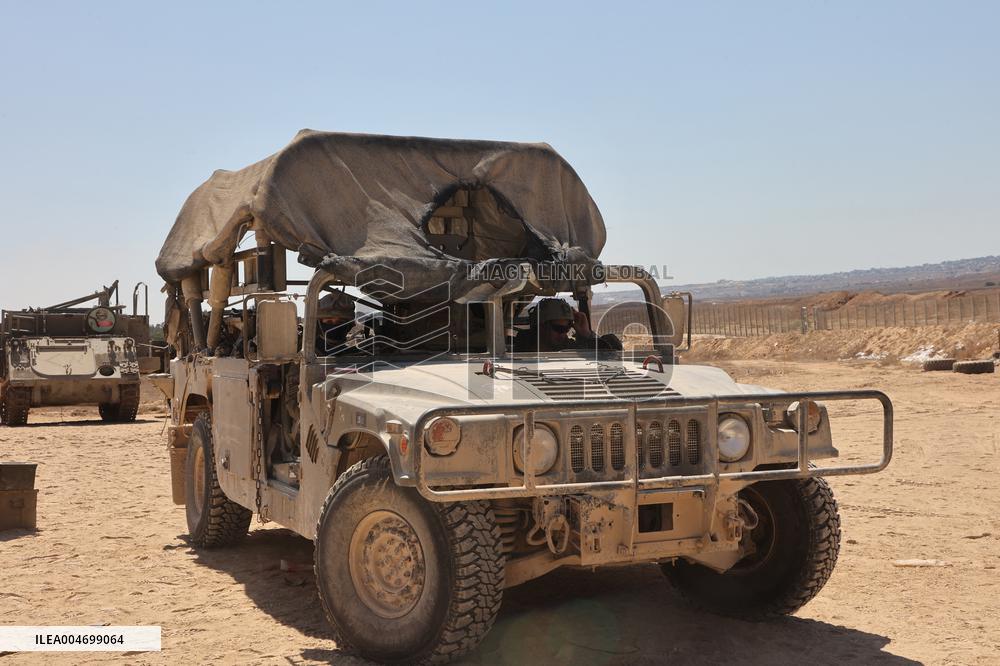 Israeli Military Vehicles at Israeli Border with Gaza