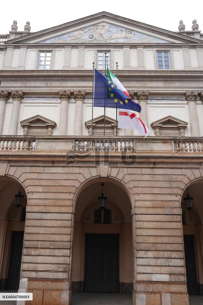 Flags At Half-Mast For Giorgio Armani On The Day Of His Funeral - Italy