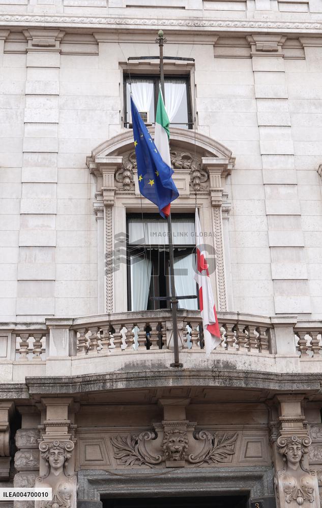 Flags At Half-Mast For Giorgio Armani On The Day Of His Funeral - Italy