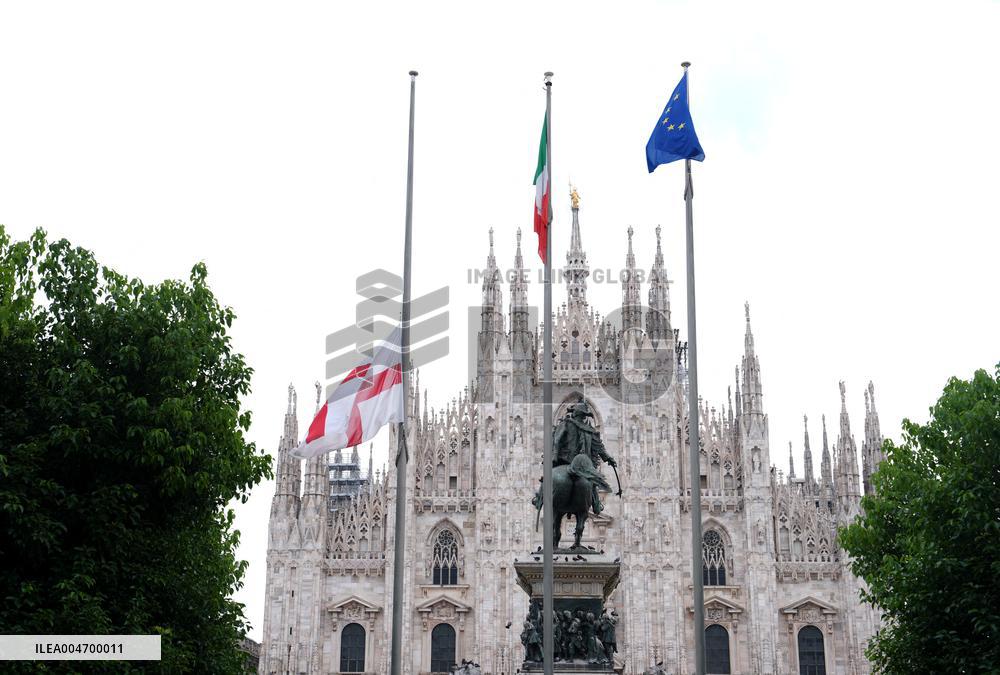 Flags At Half-Mast For Giorgio Armani On The Day Of His Funeral - Italy