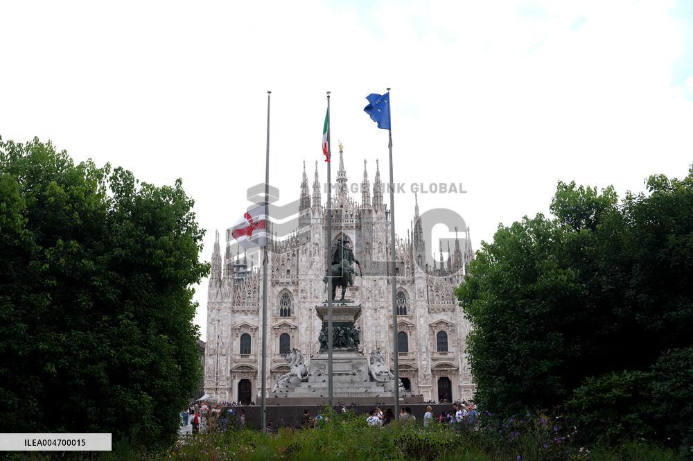Flags At Half-Mast For Giorgio Armani On The Day Of His Funeral - Italy