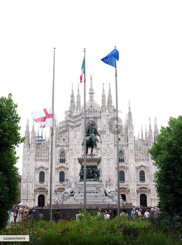 Flags At Half-Mast For Giorgio Armani On The Day Of His Funeral - Italy
