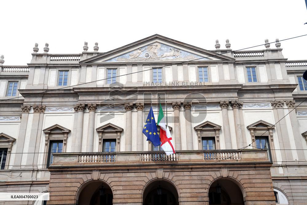 Flags At Half-Mast For Giorgio Armani On The Day Of His Funeral - Italy