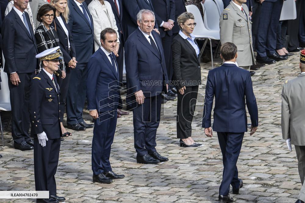 Francois Bayrou And Sebastien Lecornu At Farewell To Thierry Burkhard Arms Ceremony - Paris