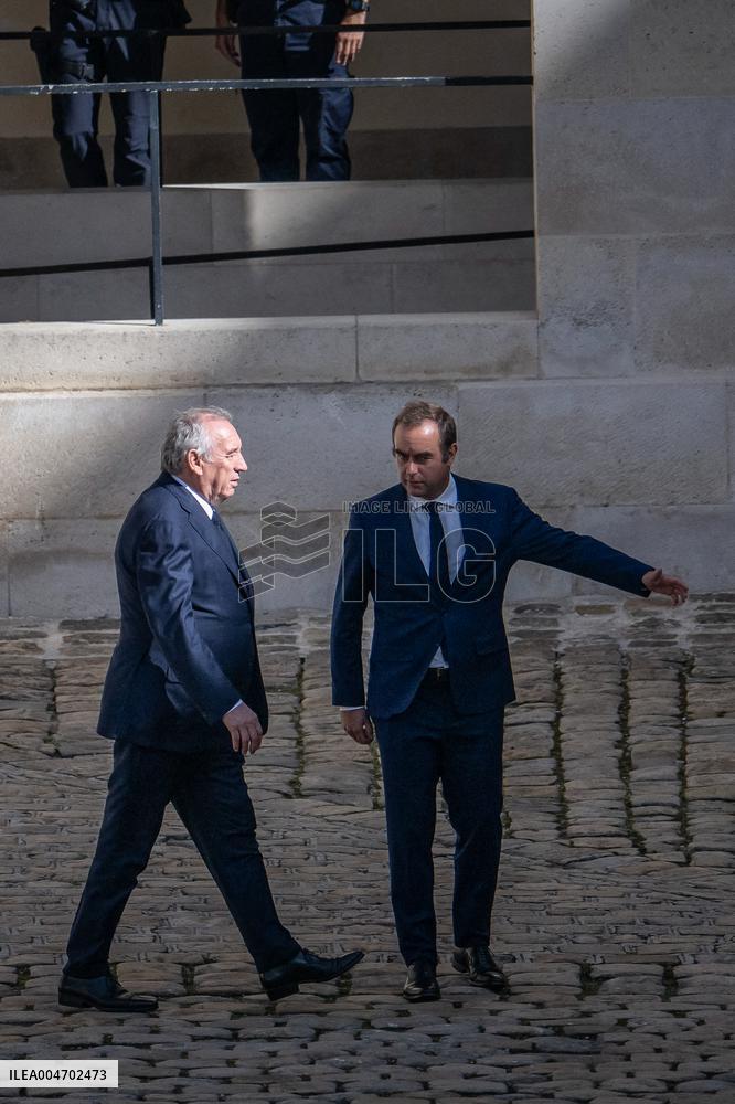 Francois Bayrou And Sebastien Lecornu At Farewell To Thierry Burkhard Arms Ceremony - Paris