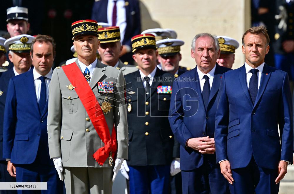 Farewell ceremony for Army General Thierry Burkhard at the Hôtel national des Invalides - Paris