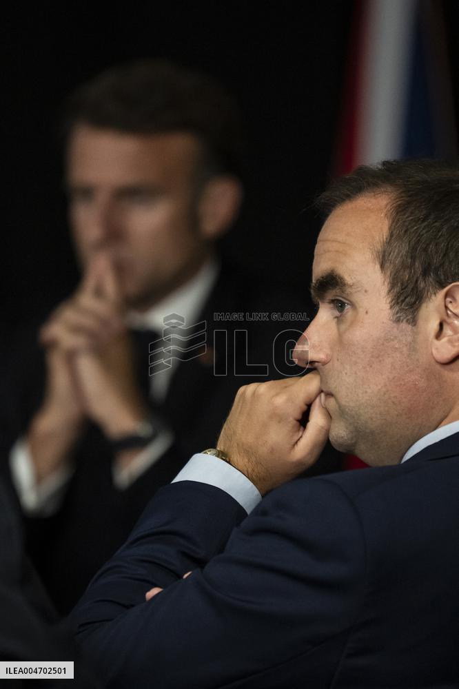 Starmer and Macron During a Visioconference With NATO Leaders - London