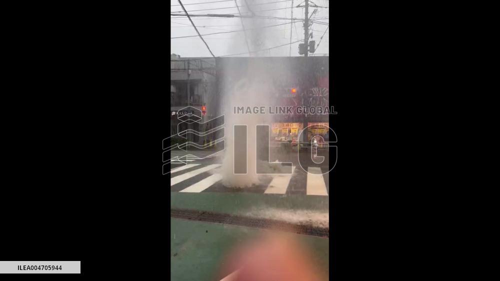Japan: Water Gushes Out Of Manhole in Tokyo Amid Severe Rainfall