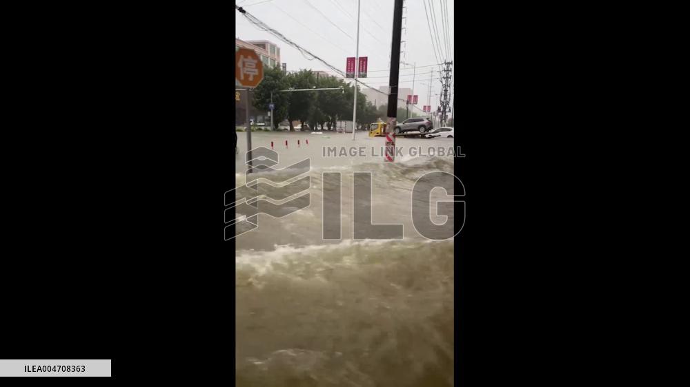 China: Heavy Downpour Floods Streets in Hebei