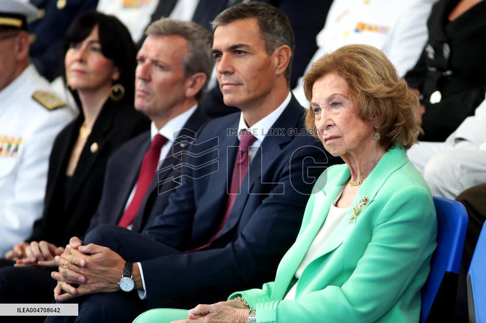 Queen Sofia And Sanchez Attend Ceremony In Ferrol - Spain