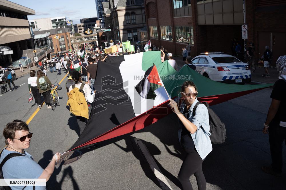 Protest prior match between Team Israel and Team Canada in Halifax