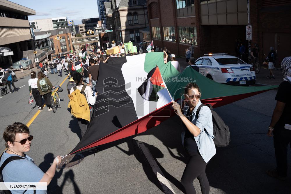 Protest prior match between Team Israel and Team Canada in Halifax