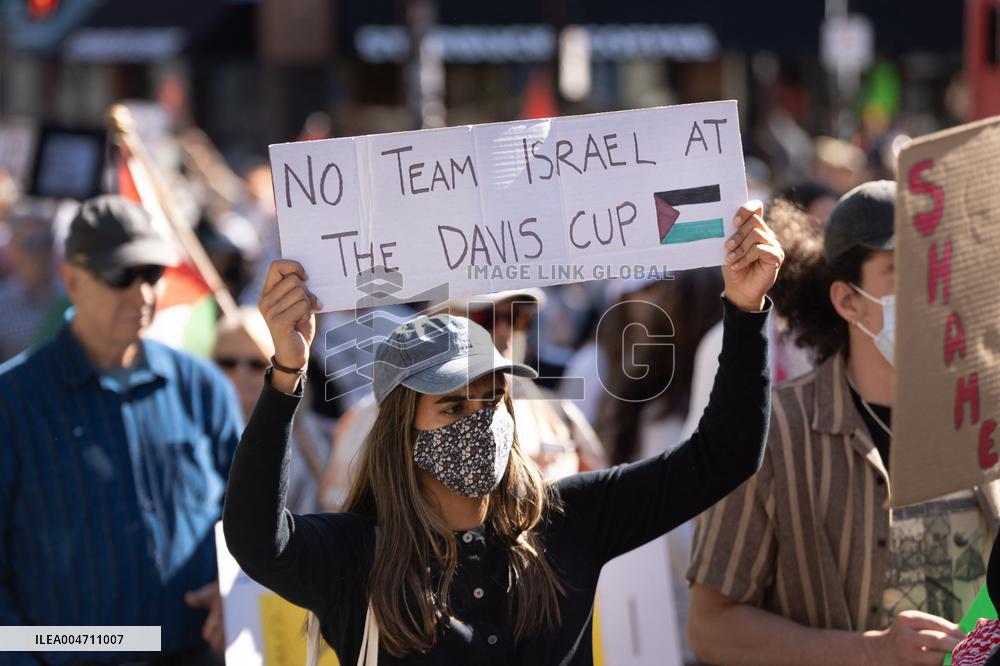 Protest prior match between Team Israel and Team Canada in Halifax