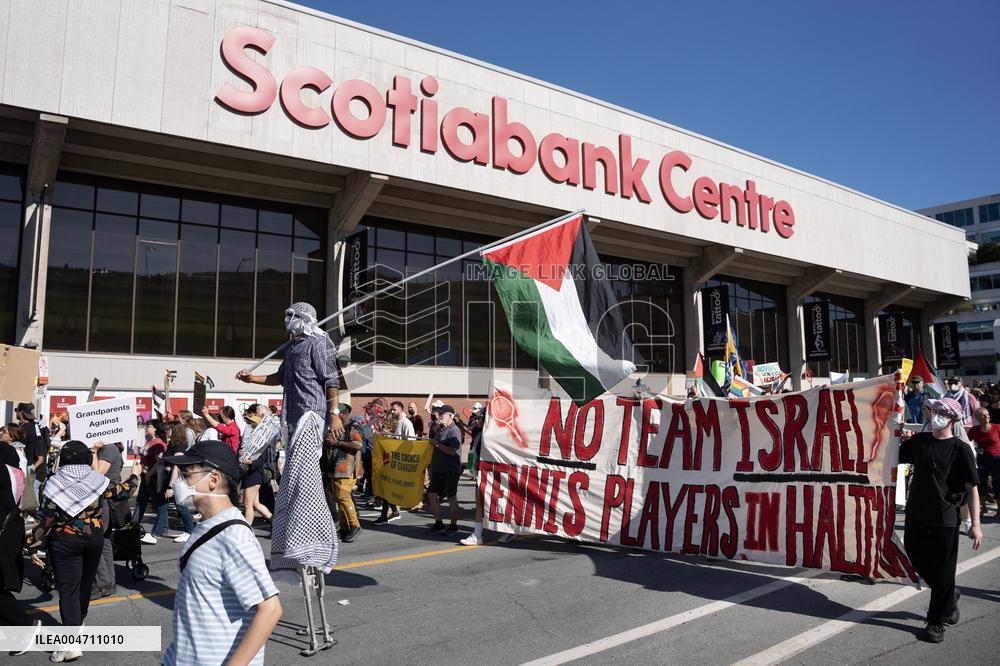 Protest prior match between Team Israel and Team Canada in Halifax