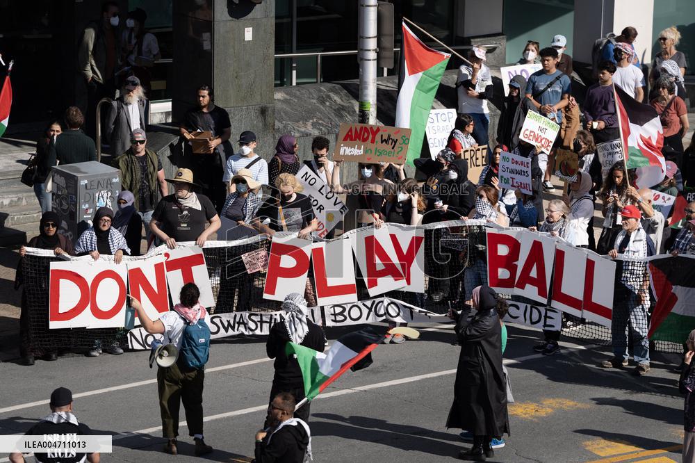 Protest prior match between Team Israel and Team Canada in Halifax