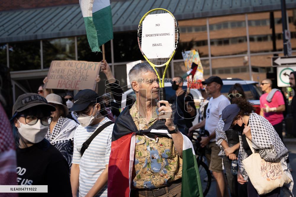 Protest prior match between Team Israel and Team Canada in Halifax