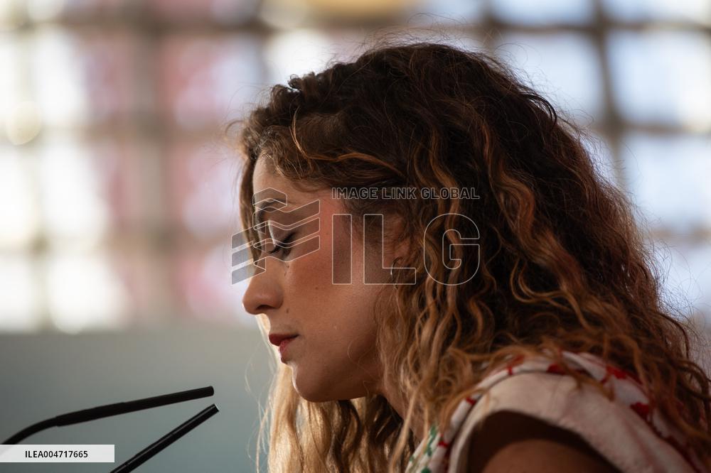 Sumar Press Conference After The Suspension Of The Vuelta Ciclista Due To Pro-Palestinian Protests - Madrid
