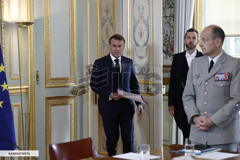 French President Macron Attends A Video Conference On The Situation In The Middle East - Paris