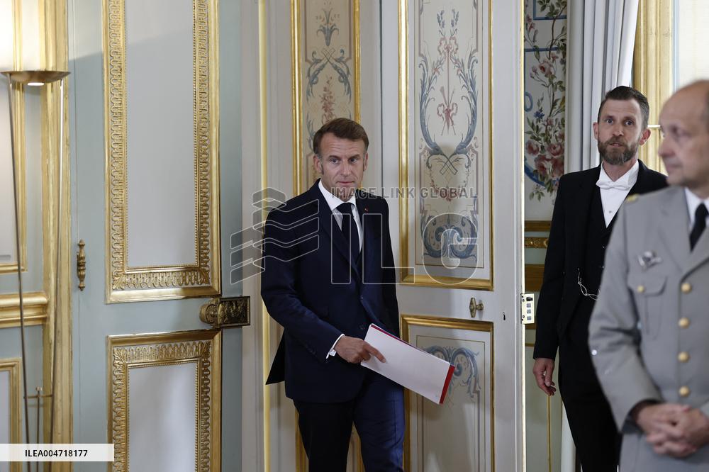 French President Macron Attends A Video Conference On The Situation In The Middle East - Paris