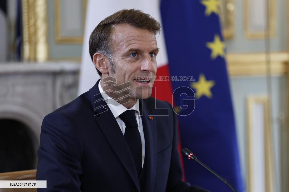 French President Macron Attends A Video Conference On The Situation In The Middle East - Paris