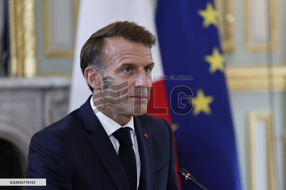 French President Macron Attends A Video Conference On The Situation In The Middle East - Paris