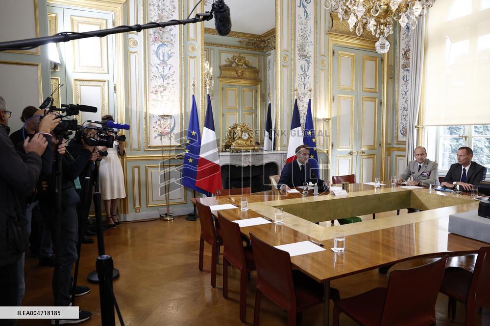 French President Macron Attends A Video Conference On The Situation In The Middle East - Paris
