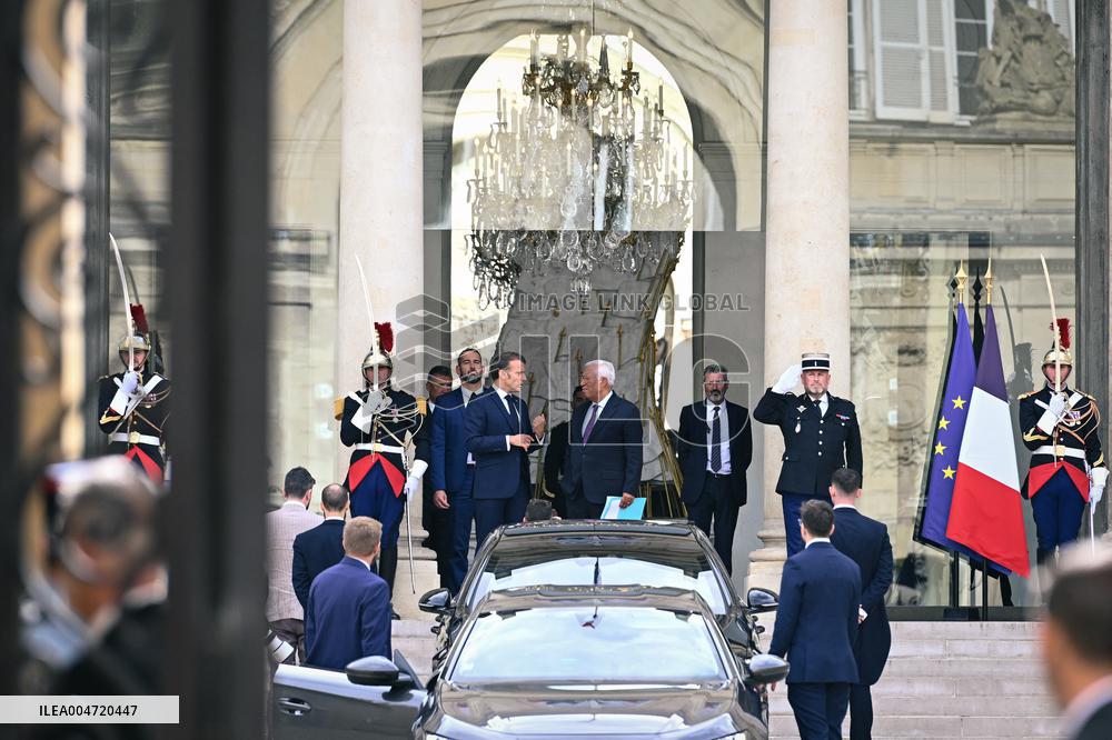 Emmanuel Macron welcomes President of the European Council Antonio Costa at the Elysee FA