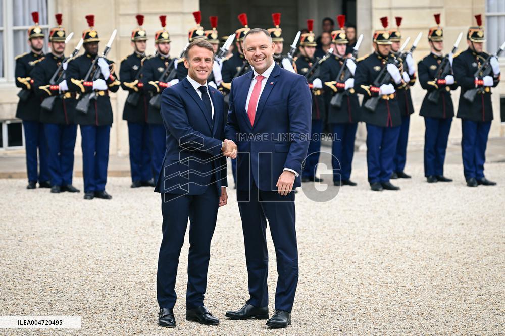 Emmanuel Macron welcomes President of the Republic of Poland Karol Nawrocki at the Elysee FA