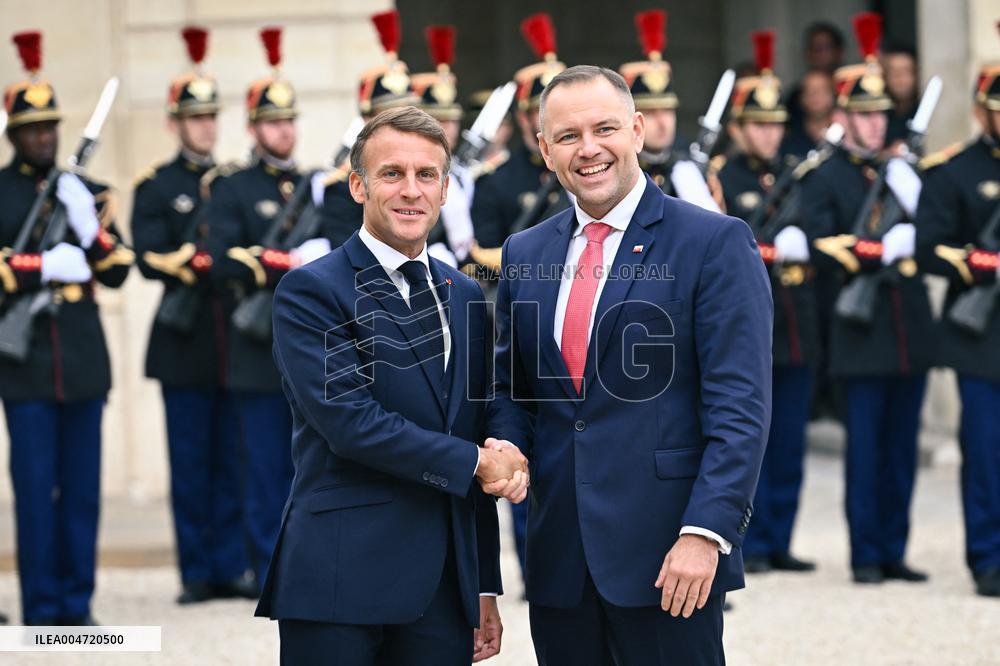 Emmanuel Macron welcomes President of the Republic of Poland Karol Nawrocki at the Elysee FA