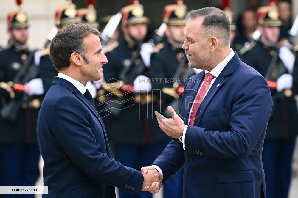 Emmanuel Macron welcomes President of the Republic of Poland Karol Nawrocki at the Elysee FA