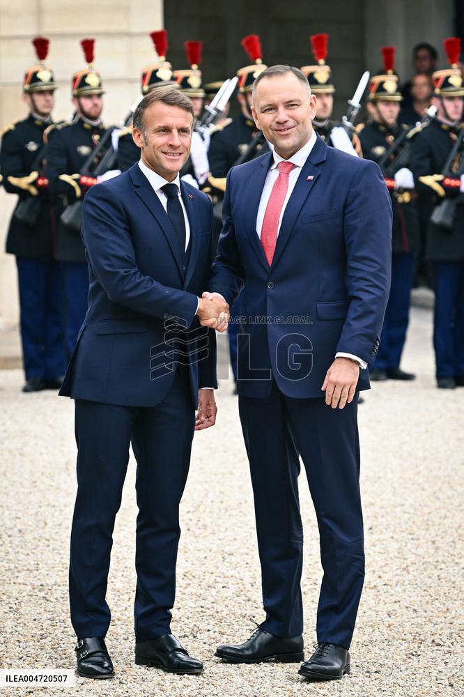 Emmanuel Macron welcomes President of the Republic of Poland Karol Nawrocki at the Elysee FA