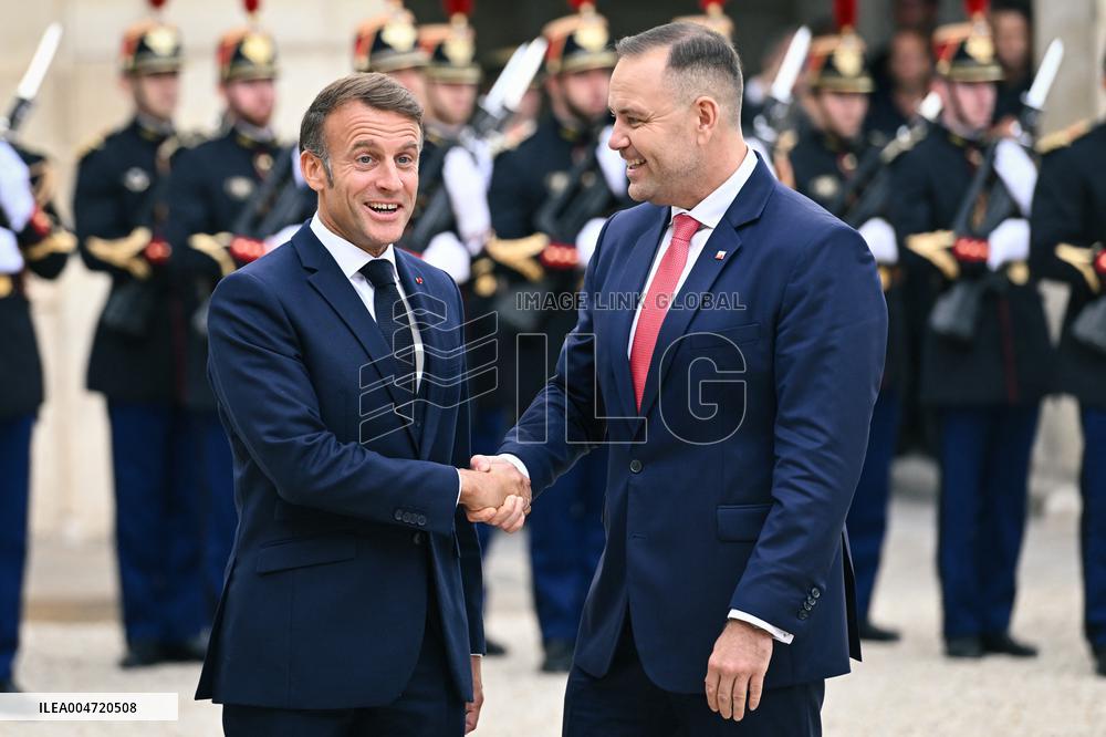 Emmanuel Macron welcomes President of the Republic of Poland Karol Nawrocki at the Elysee FA