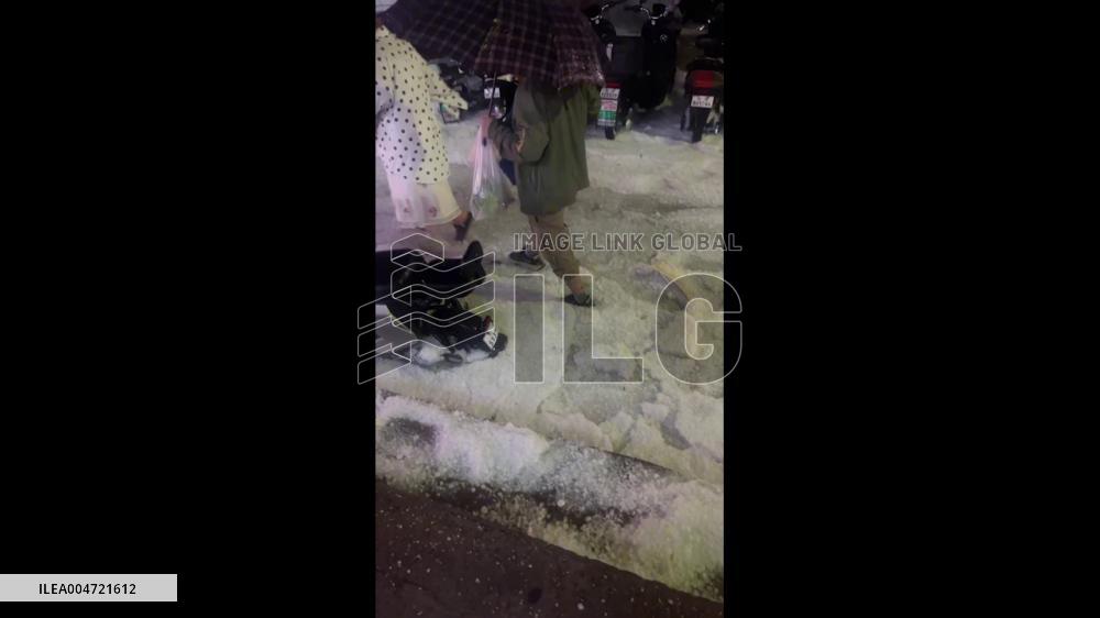 China: Beijing Streets Covered in Thick Hail After Severe Storm