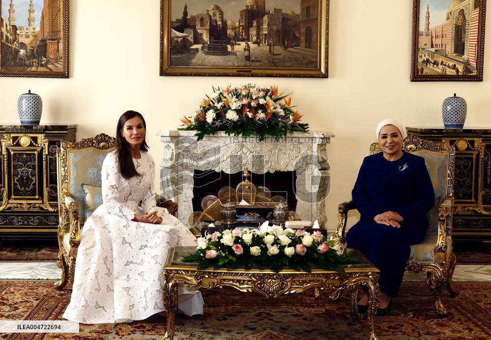 Queen Letizia Meeting with First Lady Entissar Amer - Cairo