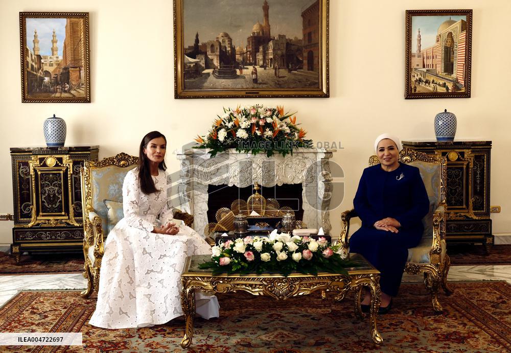 Queen Letizia Meeting with First Lady Entissar Amer - Cairo