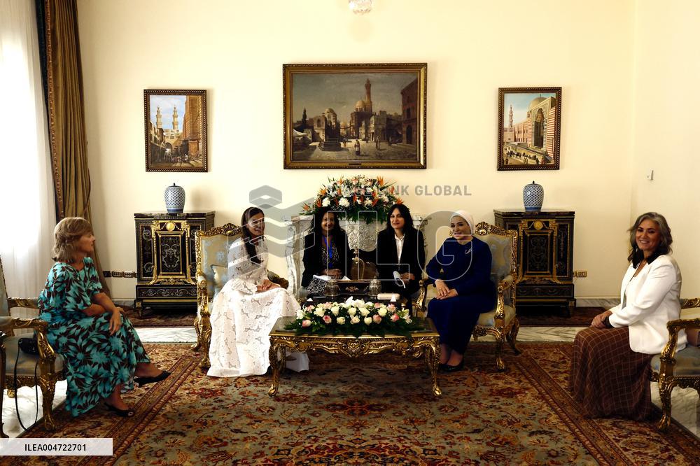 Queen Letizia Meeting with First Lady Entissar Amer - Cairo