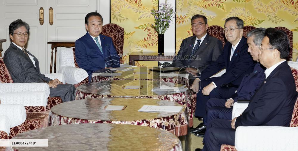 Japan PM Ishiba meets Komeito, CDPJ leaders