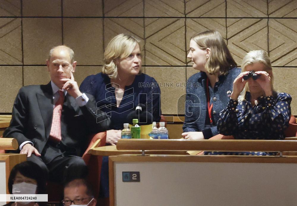 British Prince Edward watches sumo tournament in Tokyo