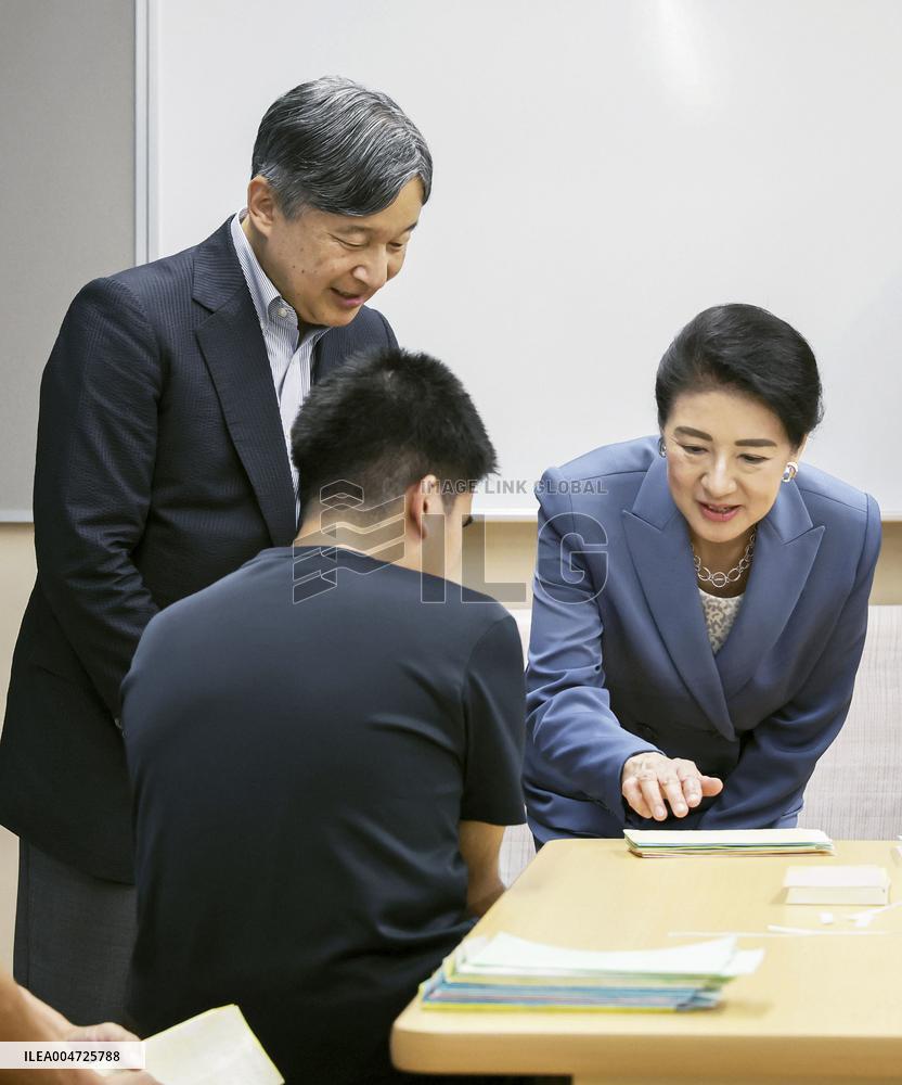 Japan emperor visits blind school in Shiga Pref.